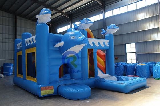 Parque de diversões ao ar livre Unisex 5*5m Commercial Inflatable Dolphin Bounce House com Slide