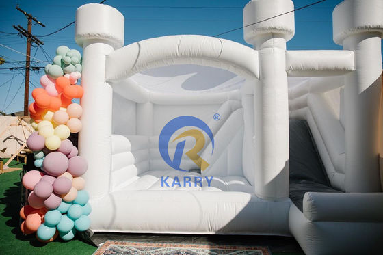Festa de casamento personalizado inflável castelo de salto branco com deslizamento e combo de segurança