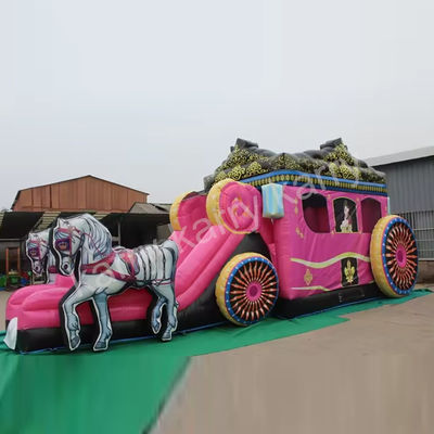 14 anos de idade Parque de diversões ao ar livre Princesa carroça inflável casa de salto com escorrega