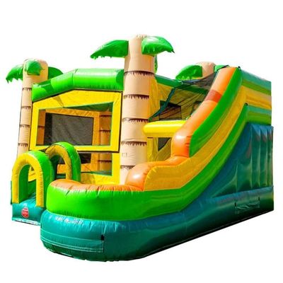 Castelo de salto de palmeira de cores personalizadas com piscina de escorrega Casa de salto inflável