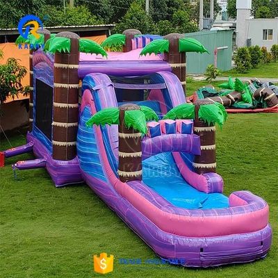 Castelo de salto de palmeira de cores personalizadas com piscina de escorrega Casa de salto inflável