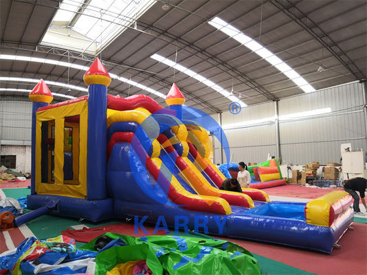 3 em 1 Dupla Faixa Inflável Castelo Salto Slide Combo em Design Colorido para Unisex