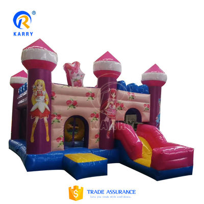 Meninas Pink Cartoon Bala Fada Mágica Inflável Bouncer Castelo com Slide 6*4*3.5m Tamanho