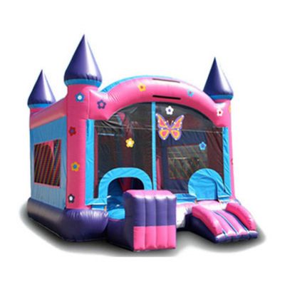 Meninas Pink Cartoon Bala Fada Mágica Inflável Bouncer Castelo com Slide 6*4*3.5m Tamanho