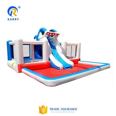 Castle Kids inflável tubarão saltar casa com deslizamento de água e design portátil