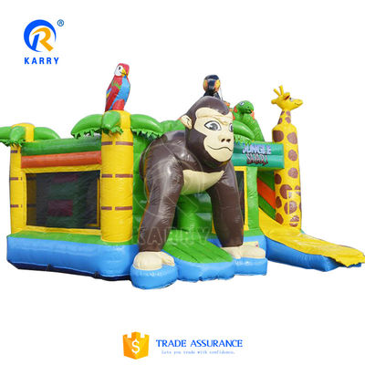 Jogo de castelo inflável Macaco de boca grande Mundo Animal Feliz Casa de salto com escorrega