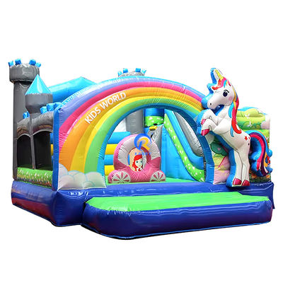 Portátil Castelo de Jogos para Crianças Casa de Jogos com Unicórnio e Rainbow Bridge Aluguel de Castelo Bouncy