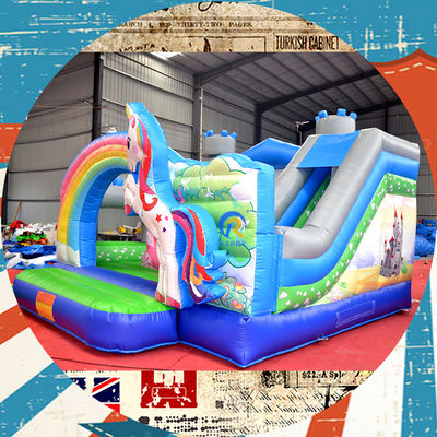 Portátil Castelo de Jogos para Crianças Casa de Jogos com Unicórnio e Rainbow Bridge Aluguel de Castelo Bouncy