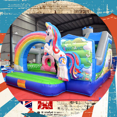 Portátil Castelo de Jogos para Crianças Casa de Jogos com Unicórnio e Rainbow Bridge Aluguel de Castelo Bouncy