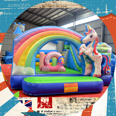 Portátil Castelo de Jogos para Crianças Casa de Jogos com Unicórnio e Rainbow Bridge Aluguel de Castelo Bouncy