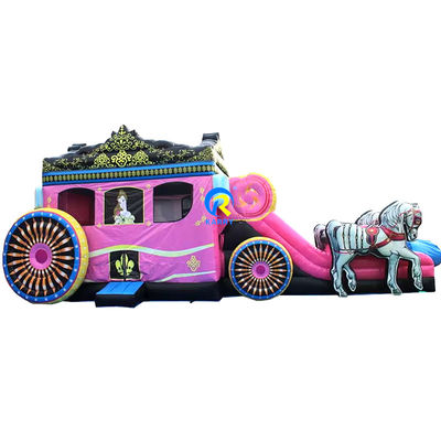 Bouncer inflável com kit de deslizamento e reparação Commercial Pink Princess Carriage Combo