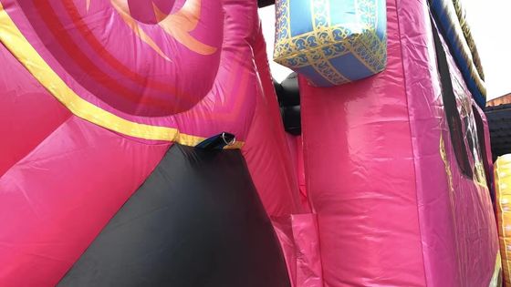 Bouncer inflável com kit de deslizamento e reparação Commercial Pink Princess Carriage Combo