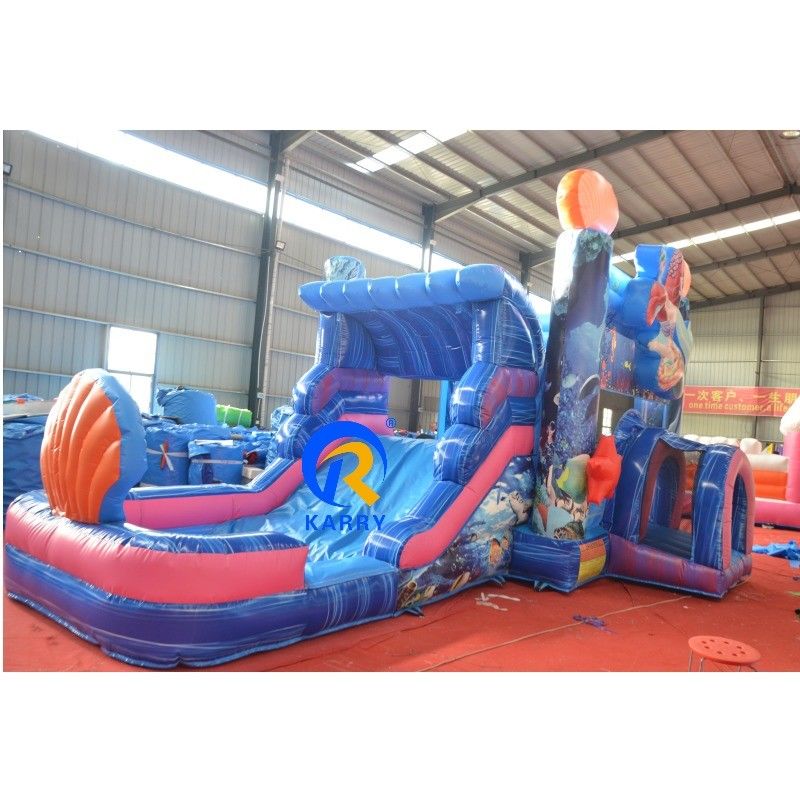 Parque aquático inflável com escorrega Unisex Blue Mermaid Bounce House e Big Pool
