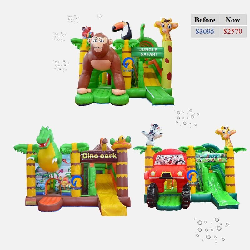 PVC inflável castelo salto com diapositiva tema da selva de grau comercial tamanho personalizado
