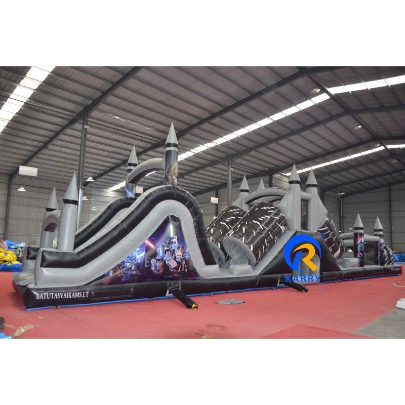Características PORTABLE Cinza e Preto Curso de Obstáculos Inflável com Blower 18x3.5m Personalizado