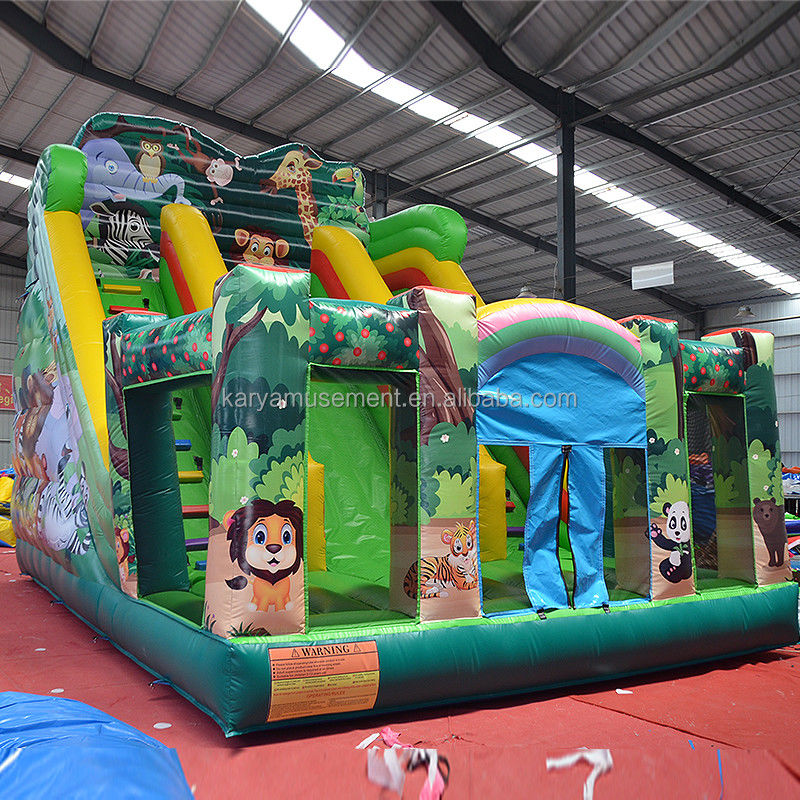 Diversão interior e exterior 2024 PVC Jungle Animal Double-Lane Inflatable Wet and Dry Slide