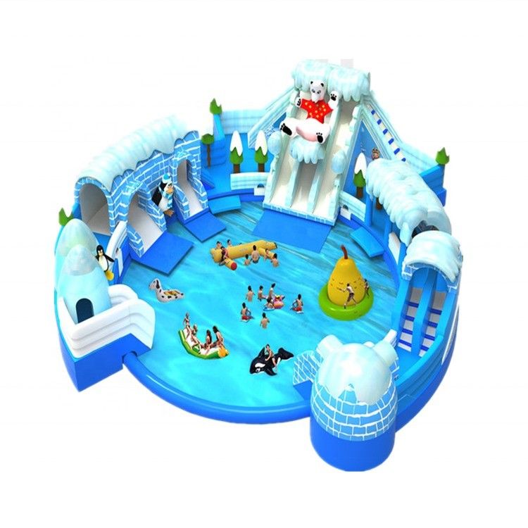 Parque aquático móvel inalámbrico personalizado com piscina grande tema de urso polar engraçado