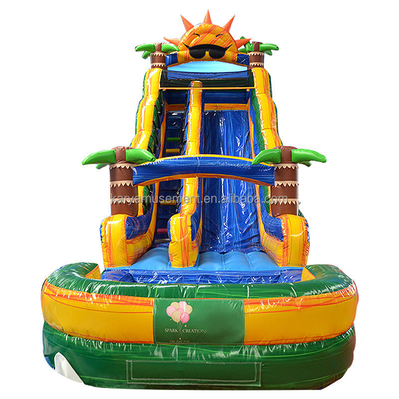 Palmeira Jumbo de 32 pés Slide de água inflável com piscina de brinquedo e slide de salto