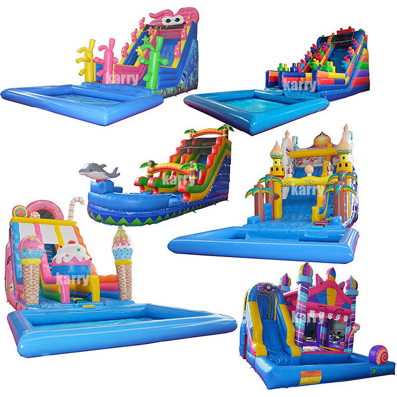 Slide de água inflável com piscina infantil e capacidade máxima de 100-500 kg