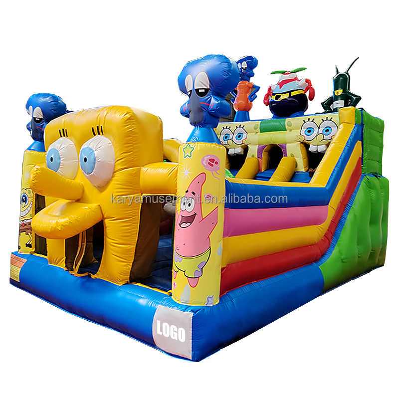 Cor personalizada inflável Esponja-Bob Parque tema castelo salto para adultos festa divertida cidade