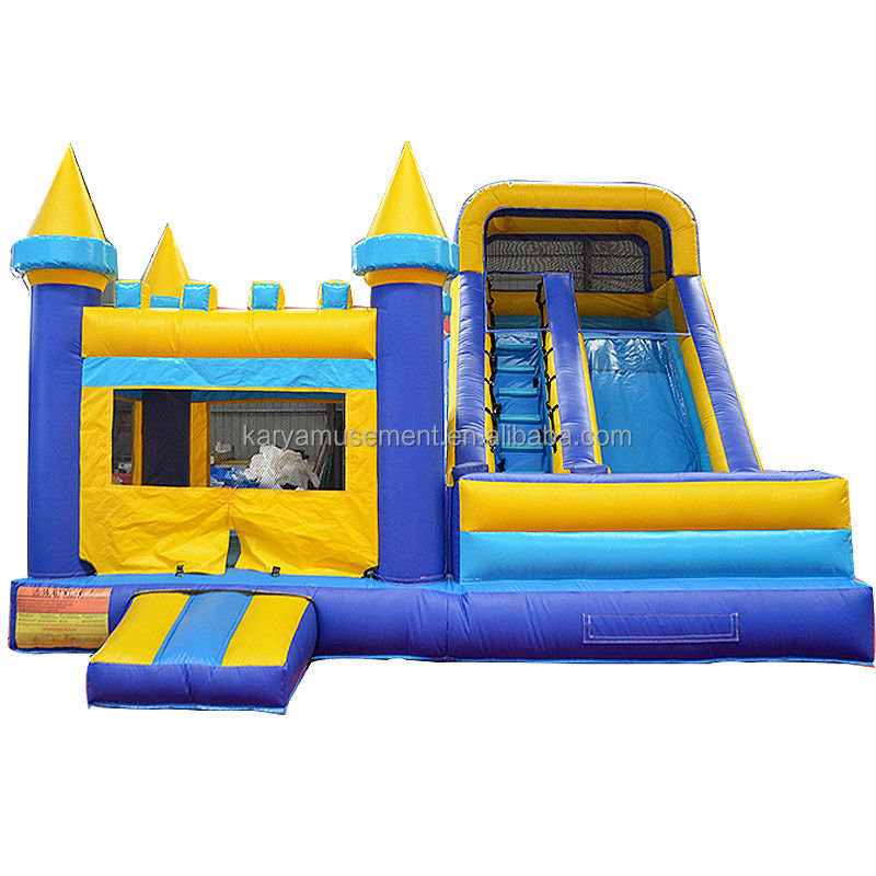 Castelo inflável de cores personalizadas com slide azul clássico e amarelo