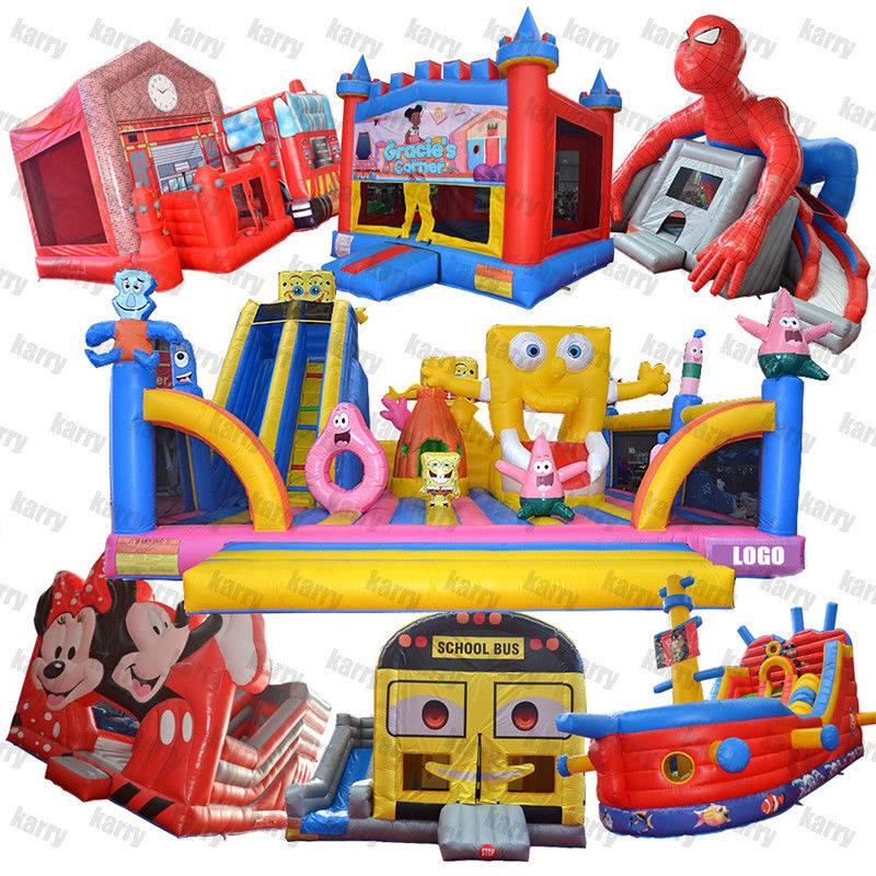 Parque aquático inflável Fun City Combo com curso de obstáculos e tema do Parque Bob Esponja