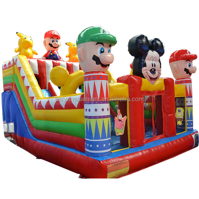 Blower Fun City inflável com Mickey e Mario Inflatable Castle Bouncer House Combo Playground Blower Incluído
