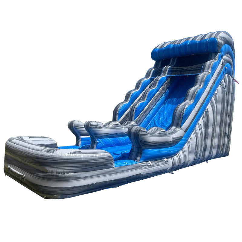 Aluguer comercial ao ar livre Slide aquático cinza de mármore PVC azul com piscina e salto de salto