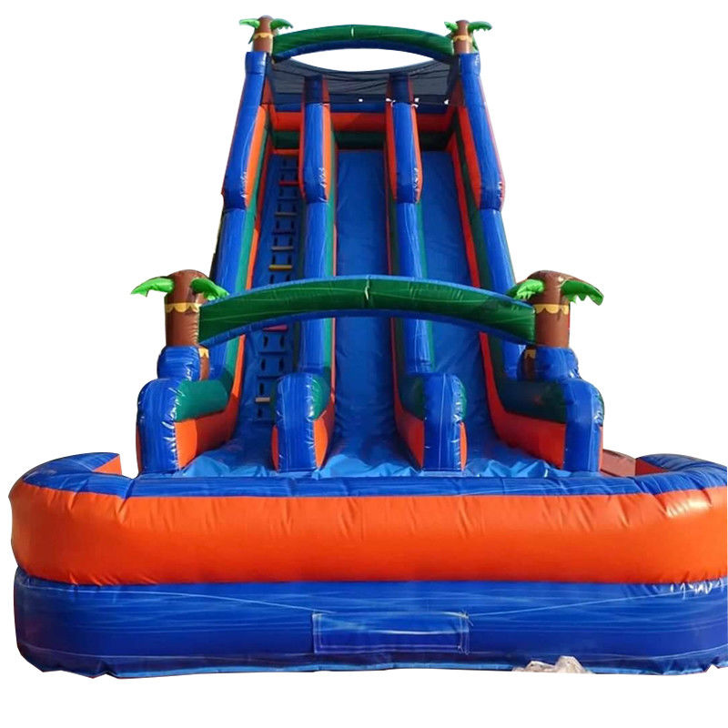Slide de água de palmeira de laranja inflável Slide duplo e piscina para diversão no quintal
