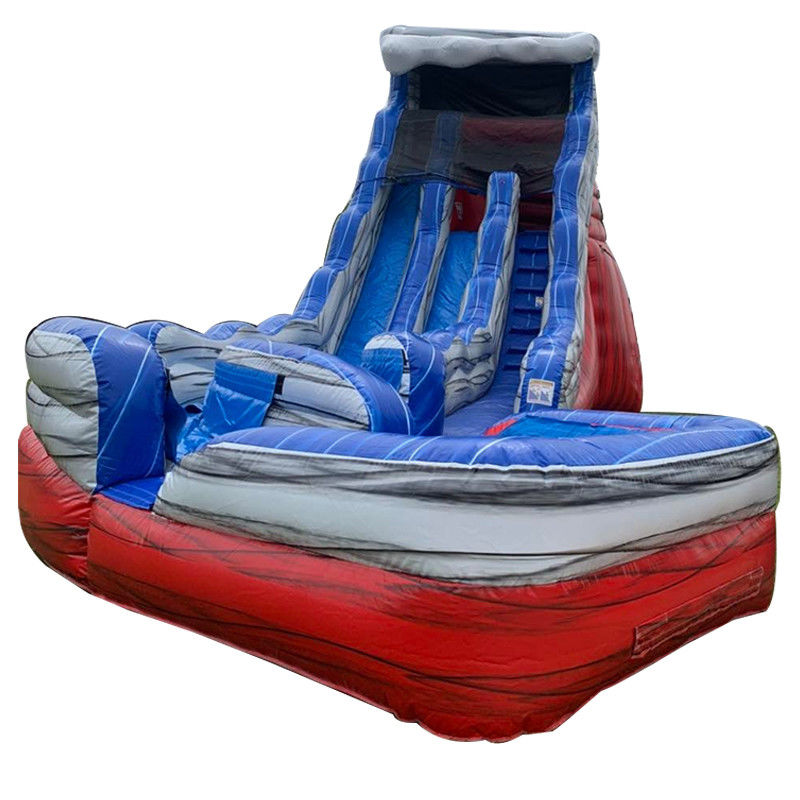 Slide de água de cauda dobrável vermelho e azul inflável com slide de ar de piscina Logotipo personalizado