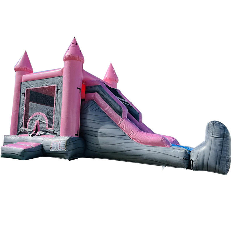 Castelo Infantil Rosa e Cinzento Casa Inflável Salto Salto Piscina Combo Aluguer de Festas