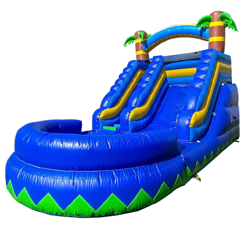 Pequeno tobogão inflável com piscina Palmeira de verão Klein Blue Kid Toys Slide Game