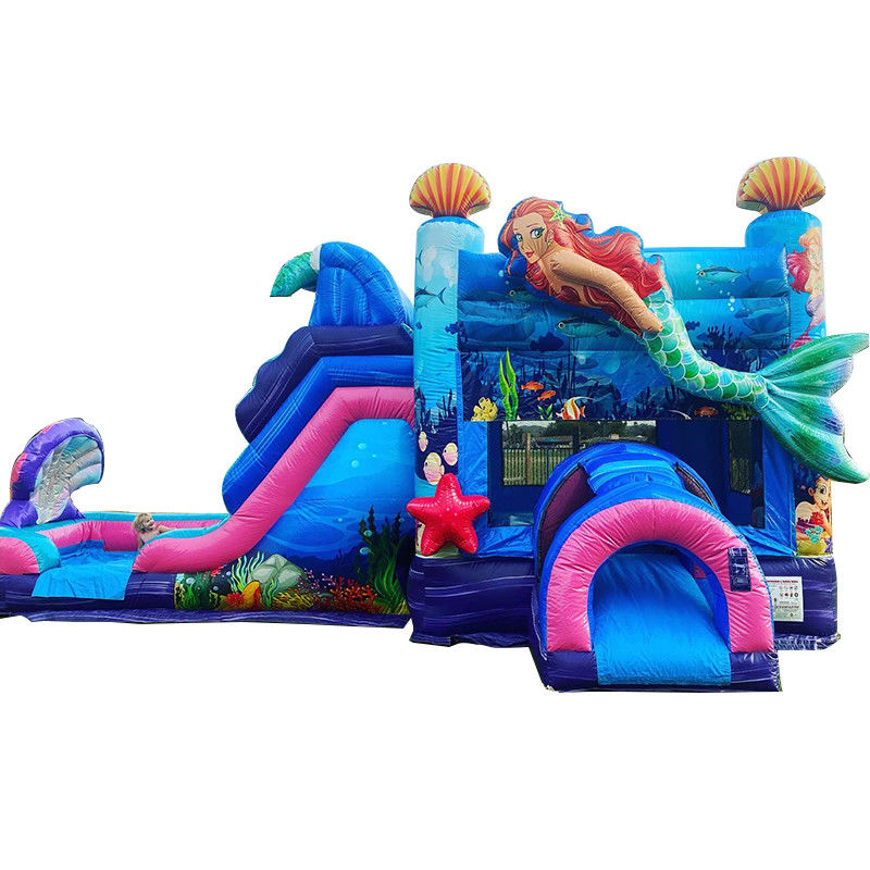 Crianças Bouncy Castle Tema sereia inflável casa de salto com slide cor personalizada