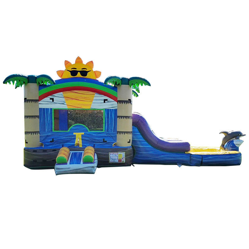 Unisex 27FT Commercial PVC Sun Castle com Slide Inflatable Bouncy Castle e Dual Lane Pool
