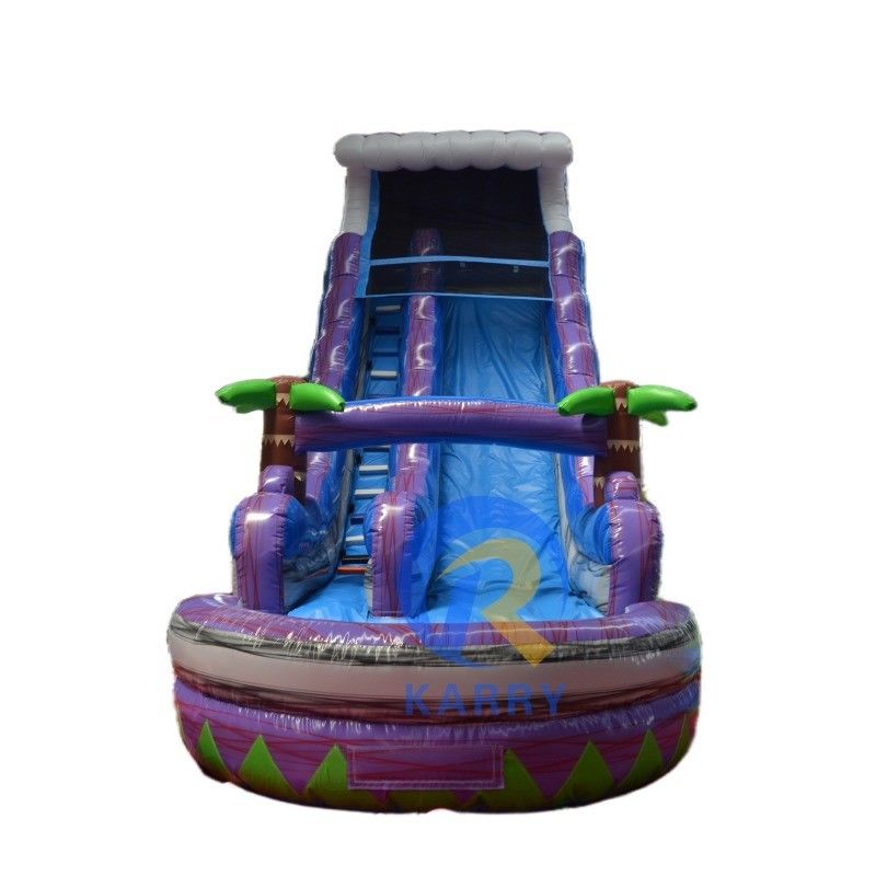 Slide de água inflável de PVC colorido personalizado com piscina para diversão de verão