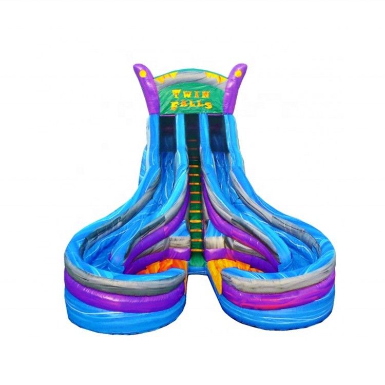 Jardim de fundo divertida grande escorrega de água inflável com duas faixas de deslizamento molhado e 0,55 mm Plato PVC