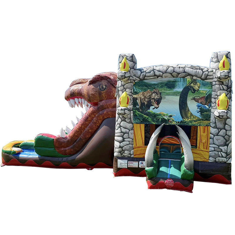 Aluguer de festas é obrigatório personalizar aceito Jurassic Dinossauro tema comercial PVC inflável casa de salto com escorrega