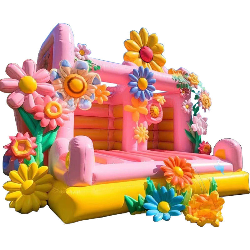 PORTABLE Atraente Casamento Trampolins Inflaveis 2024 Castelo com Flores Decorativas