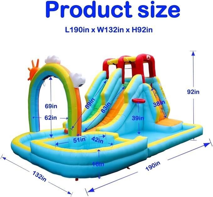 Rainbow Water Curtain and Rock Climbing Inflatable Water Double Slides Parque de jogos para crianças