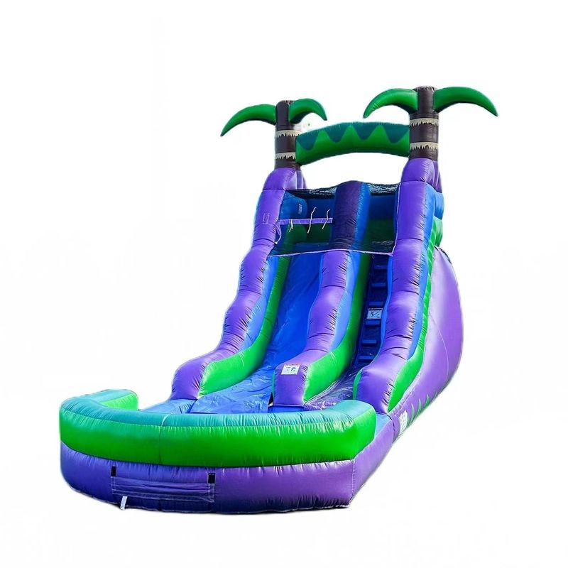 Slide de água inflável de 25FT com piscina de água e padrão de palmeira Casa grande de salto