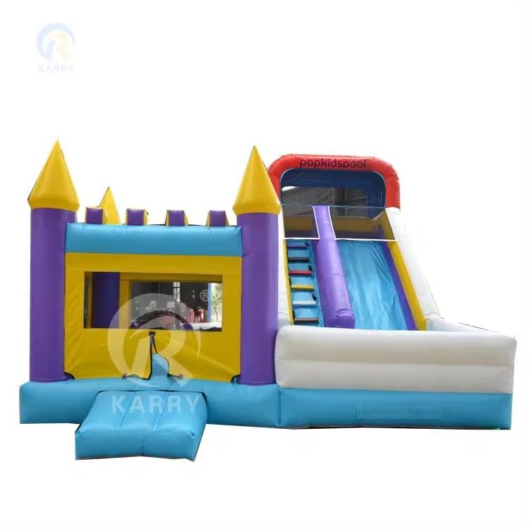 Grande escorrega de água inflável com piscina para crianças popular castelo de saltos e sopro unisex