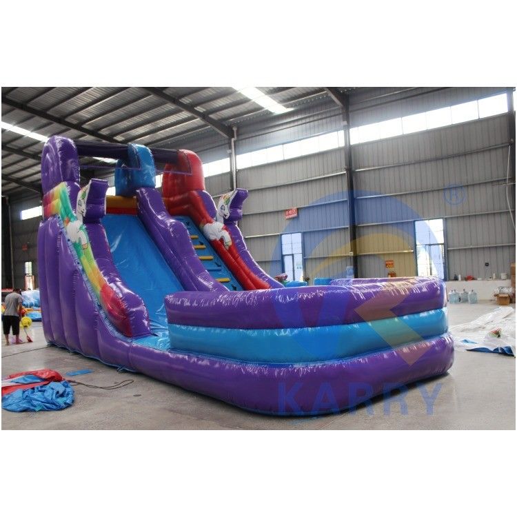 OEM aceito Mini Unicorn PVC deslizamento de água inflável com piscina e balanço de escalada