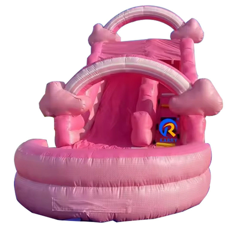 Cores personalizadas ocasião comercial inflável rosa marshmallow escorrega de água com piscina