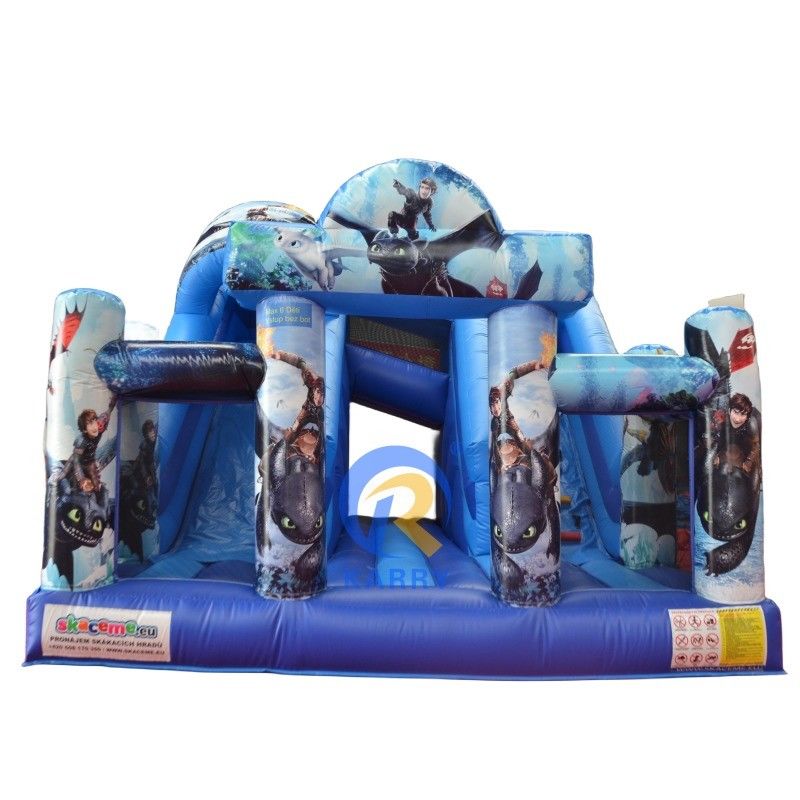 Parque de Jogos ao Ar Livre PVC de qualidade comercial Como Treinar o Seu Dragão Bouncer Inflável com 2 Jogos de Slides