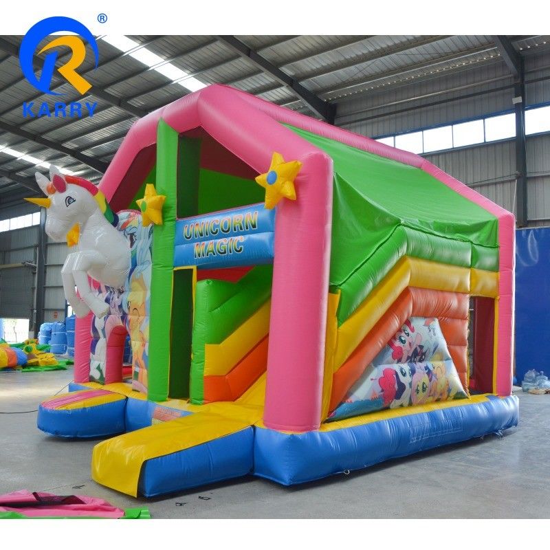 Promoção de Eventos Comerciais Castelo Bouncy Unicorn com Slide e Kit de Reparação Incluído