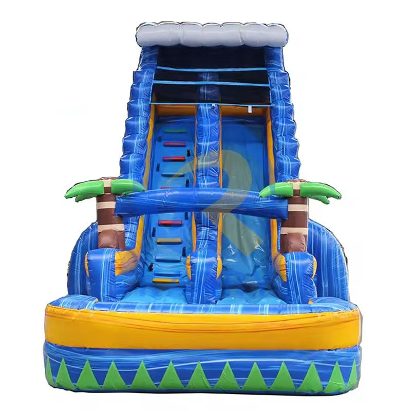 Acessórios de sopradores de ar Slide de água de palmeira inflável com piscina e trampolim