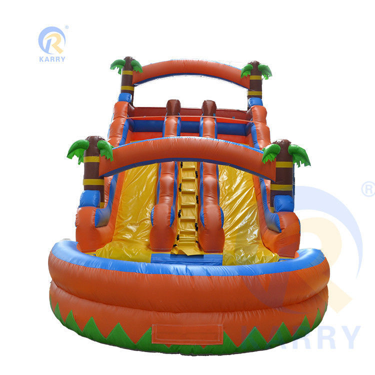 Spray de água Slide de árvore de palma com piscina inflável e slide duplo para brincar com crianças