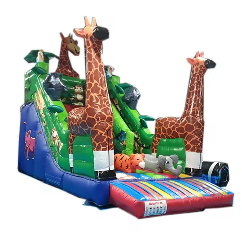 Slide duplo inflável com tema animal de safari Slide salto com girafa poderosa e muito mais