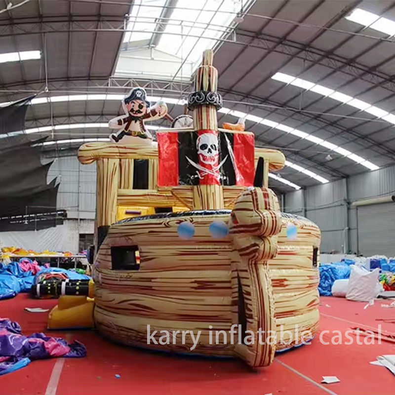 Material de PVC totalmente impresso Navio pirata inflável Slide seco para crianças