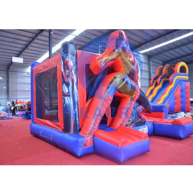 Unisex Super Cool Homem-Aranha Inflável Casa de Salto com Slide Wet Dry Dimensões personalizadas